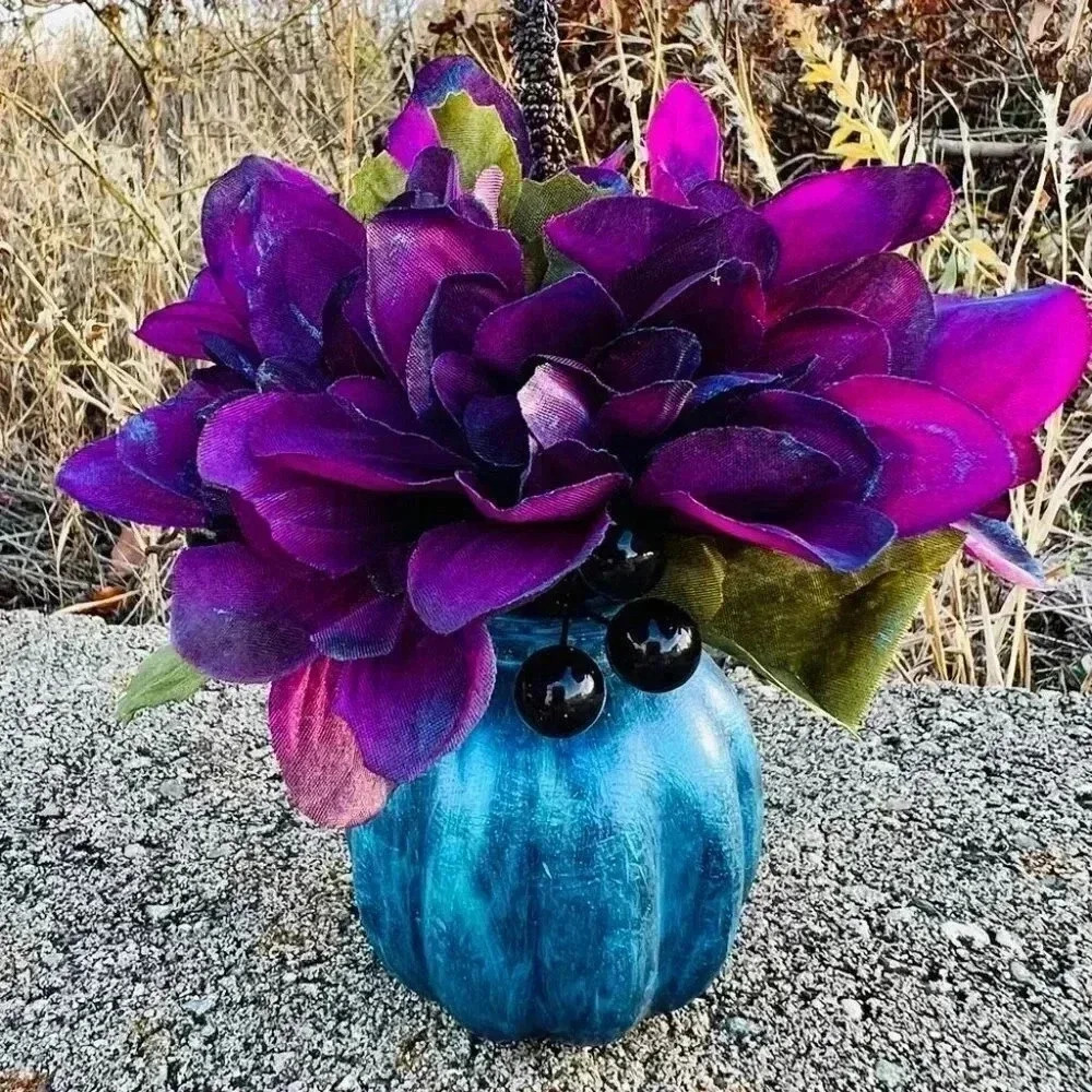 NEW Handcrafted Fun little spooky faux floral arrangement - Blue/Purple/Olive